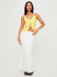 front view of model wearing Princess Polly Juliana Top Yellow Sleeveless V-Neck 