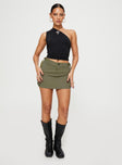   front view of model wearing Princess Polly Take You Cargo Mini Skirt Green Mini Skirts 