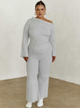 front view of model wearing Princess Polly Try Me Knit Pants Grey Curve High Waisted Pants 