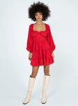 product Princess Polly Asymmetric Neckline  Danny Long Sleeve Mini Dress Red