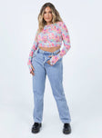 front view of model wearing Princess Polly Mollie Asymmetric Denim Jeans High Waisted 