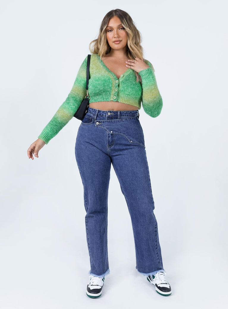 front view of model wearing Princess Polly Reine Yolk Detail Denim Jeans Mid Rise 