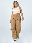 front view of model wearing Princess Polly Miami Vice Pants Stone Mid Rise 