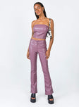 side view of model wearing Princess Polly Motel Zalor Trouser PU Purple 