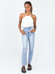 front view of model wearing Princess Polly Evelyn Low Rise Denim Jeans Mid Rise 