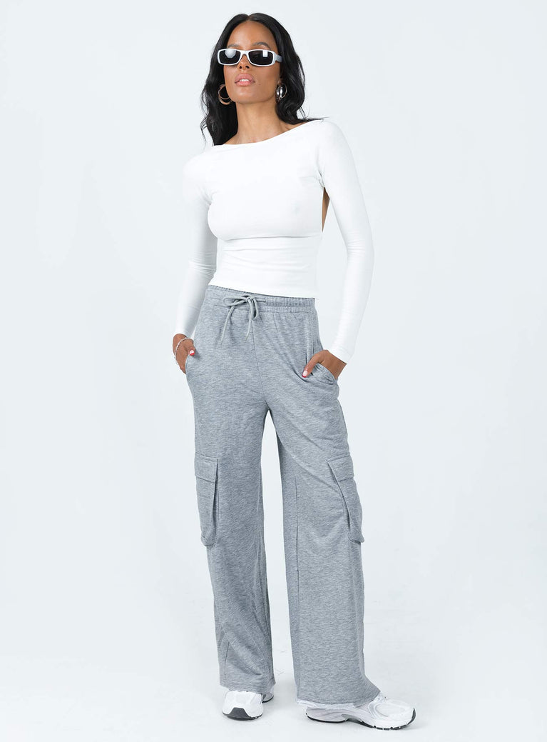 Front view of model wearing  front Princess Polly High Waisted Pants  Sunday Morning Cargo Pants Grey