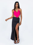   front view of model wearing Princess Polly Rosetta Low Rise Maxi Skirt Black 