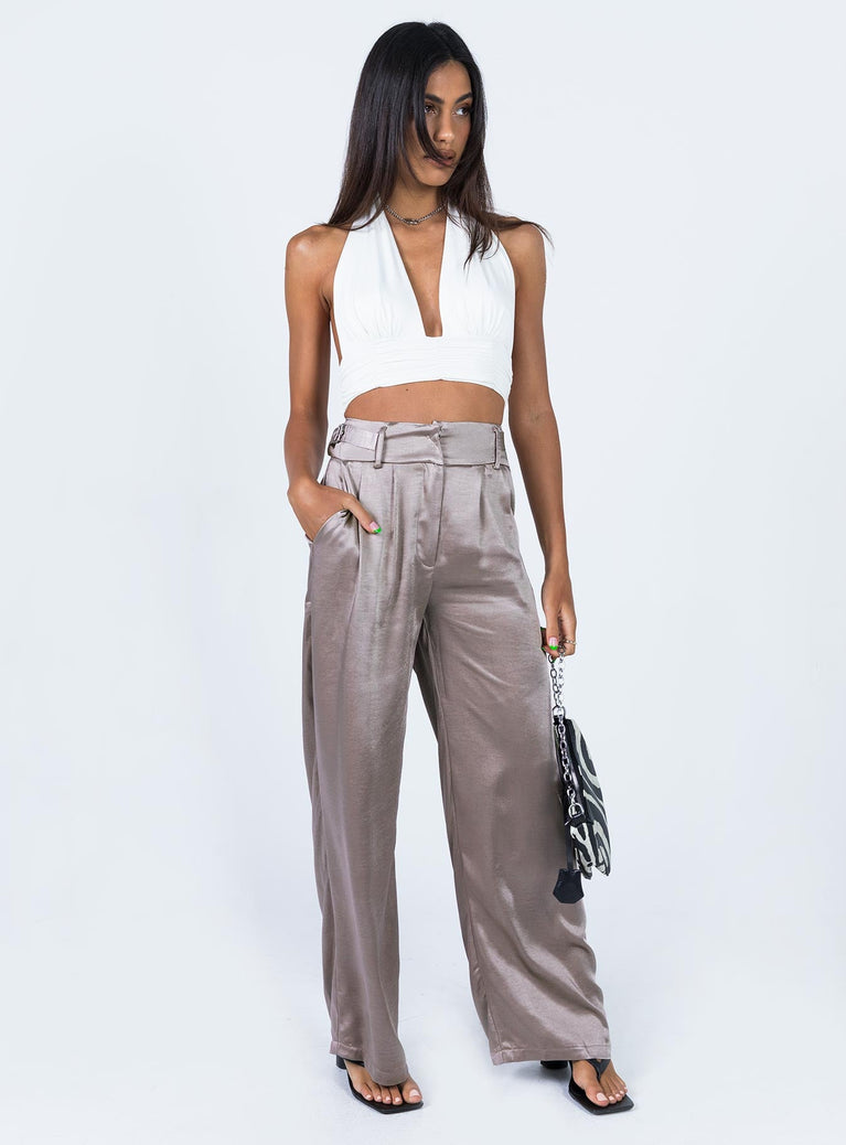 front view of model wearing Princess Polly Yasamin Wide Leg Pants Grey 