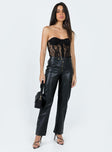 Front view of model wearing  front Princess Polly High Waisted Pants  Clipper PU Pants Black