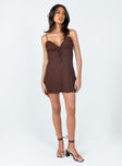 front view of model wearing Princess Polly Kellan Mini Dress Brown 