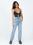 front view of model wearing Princess Polly Calista Lightwash Denim Jeans High Waisted 