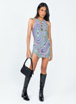 front view of model wearing Princess Polly Lyra Mini Dress Purple Multi 