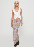   side view of model wearing Princess Polly Emily Maxi Skirt Pink Floral Maxi 