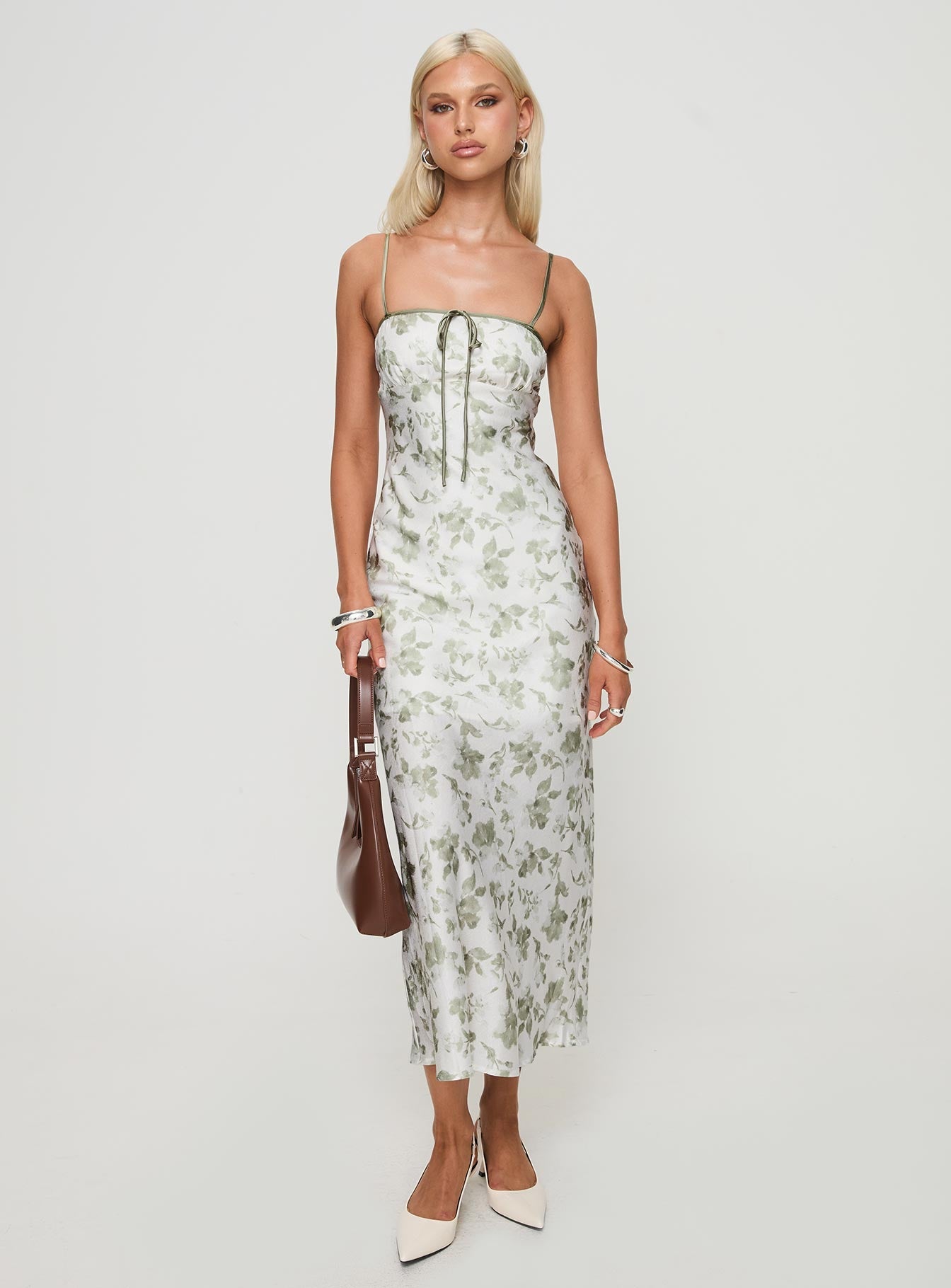 Shop Formal Dress - Vasiliki Maxi Dress White / Green Floral sixth image