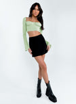 front view of model wearing Princess Polly Geneve Long Sleeve Top Green Full Sleeves Square Neck 