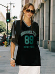 side view of model wearing Princess Polly Michail Jersey Mini Dress Green V-Neck 