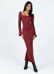 product Princess Polly Crew Neck  Belfa Long Sleeve Maxi Dress Burgundy