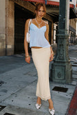 front view of model wearing Princess Polly Zami Pleat Top Blue Sleeveless Plunger 