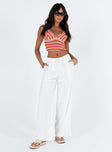 front view of model wearing Princess Polly Ogilvie Linen Blend Pants White Petite High Waisted Pants 