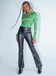 front view of model wearing Princess Polly Hypnotize Bodysuit Green Full Sleeves Crew Neck 