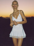 front view of model wearing Princess Polly Love Is Alive Lace Mini Dress White Plunger 