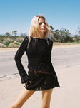 front view of model wearing Princess Polly Cylian Long Sleeve Knit Mini Dress Black Crew Neck 