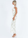 Front view of model wearing  front Princess Polly High Neck  Armas Lace Trim Maxi Dress Floral