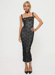 side view of model wearing Princess Polly Fire Away Maxi Dress Black Square Neck 