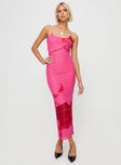 front view of model wearing Princess Polly Knox Maxi Dress Hot Pink Floral Scoop Neck 