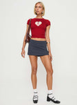 front view of model wearing Princess Polly Sutin Top Cherry Short Sleeves Crew Neck 