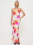 front view of model wearing Princess Polly Luncheon Maxi Dress Pink Multi Square Neck 