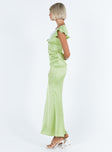 Front view of model wearing  front Princess Polly High Neck High Neck  Armas Lace Trim Maxi Dress Green