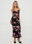 front view of model wearing Princess Polly Manolis Maxi Dress Black / Floral V-Neck 