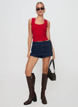 front view of model wearing Princess Polly Issues Top Red Sleeveless Scoop Neck 