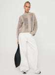 Sweater High neckline, knit material, drop shoulder, ribbed trim Slight stretch, unlined, sheer