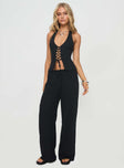 front view of model wearing Princess Polly Felipe Linen Blend Pants Black 