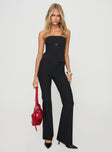 front view of model wearing Princess Polly Flounce Strapless Top Black Sleeveless straight 