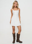 front view of model wearing Princess Polly Elian Linen Blend Mini Dress White Square Neck 