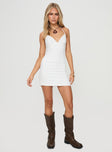 front view of model wearing Princess Polly Duncani Mini Dress White V-Neck 