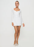 front view of model wearing Princess Polly Lyna Long Sleeve Mini Dress White Sweetheart Neckline 