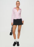 front view of model wearing Princess Polly Ambrose Shirt Pink Stripe Full Sleeves High Neck 