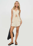 front view of model wearing Princess Polly Days With You Linen Blend Vest Top Sand Sleeveless V-Neck 