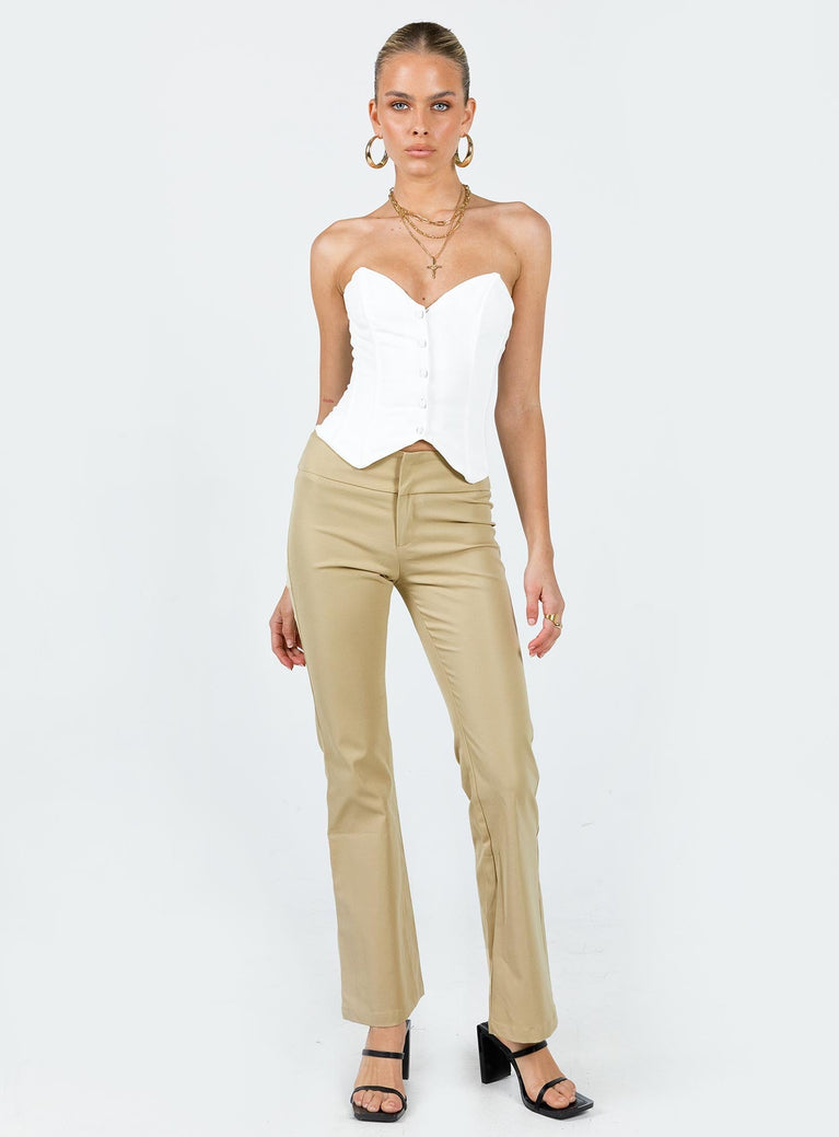 Front view of model wearing  front Princess Polly High Waisted Pants High Waisted Pants  Tabithia Low Rise Pants Beige