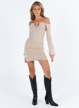 product Princess Polly High Neck  Messel Off The Shoulder Mini Dress Beige