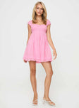 front view of model wearing Princess Polly Carlita Mini Dress Pink Square Neck 