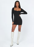 front view of model wearing Princess Polly Nolan Mini Dress Black 