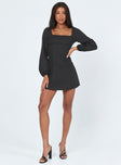 front view of model wearing Princess Polly Hastings Long Sleeve Mini Dress Black 