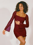 product Princess Polly High Neck  Bilbao Long Sleeve Mini Dress Burgundy