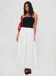 side view of model wearing Princess Polly Rhett Maxi Dress Black / White Straight Neck 