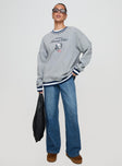 front view of model wearing Princess Polly Snoopy Tennis Club Sweater Grey Long 